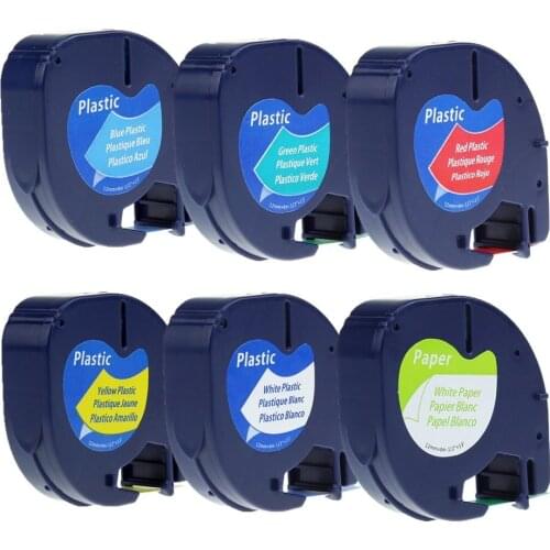 6-Pack Compatible with DYMO LetraTag Plus LT100H LT100T QX50 Label Maker Combo set 16952 91331 91332 91333 91334 91335