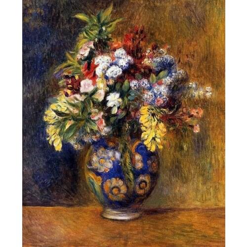 Large Still Life Art Flower Canvas Oil Painting for Kitchen Room Decoration Pierre Auguste Renoir Flowers in a Vase Handpainted