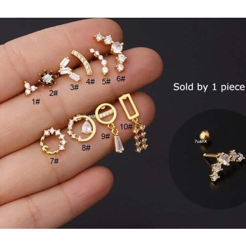 1 Piece 2021 New Earrings Cartilage Tragus Helix Stud Piercing Stainless Steel with Zircon