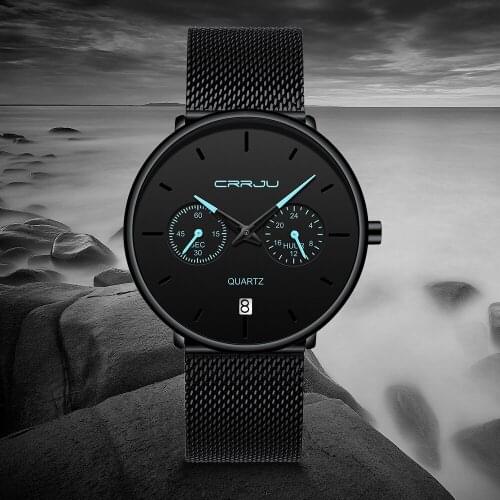 Mens Watches CRRJU Full Steel Casual Waterproof Watch for Man Sport Quartz Watch Mens Dress Calendar Watch Relogio Masculino