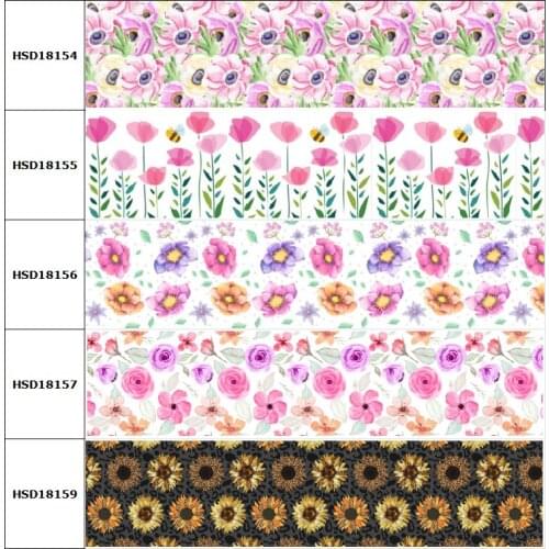 HSDCraft Colorful Flower Print Grosgrain/Satin Ribbon 10 Yards for Hair Tie Hair Accessories Handmade Materials 1-1/2" 38mm