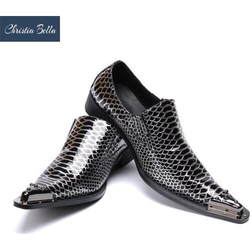 Christia Bella Business Dress Men Shoes Luxury Brand Designer Mental Pointed Toe Mens Wedding Shoes Career Work Party Shoes