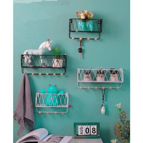 1PC Wooden Iron Wall Shelf Mounted Storage Rack Organization For Bedroom Kitchen Home Decor Kid Room DIY Wall Hooks JL 248