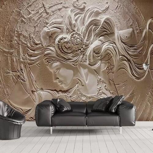 European 3D Embossed Beauty Mural Personalized Custom Photo Wallpaper Living Room TV Background Mural Mon-woven Waterproof Mural