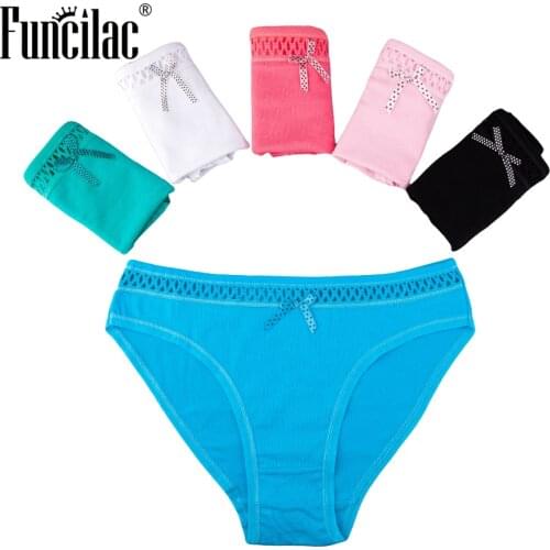 FUNCILAC Underwear Women Panties Thong Briefs Lady Cotton Low-rise Solid Panty Ventilated Underpants Sexy Underwear 5 Pieces/Lot