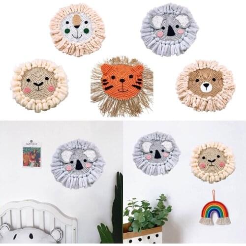 Cartoon Animal Head Children Room Ornament Nordic Hand Woven Wall Hanging Decorations Cotton Thread Weaving 69HE