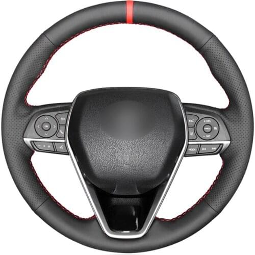 Black Artificial Leather Car Steering Wheel Cover for Toyota Avalon Camry 2018-2019 Crown 2018-2019 Corolla 2018-2020 RAV4 2019