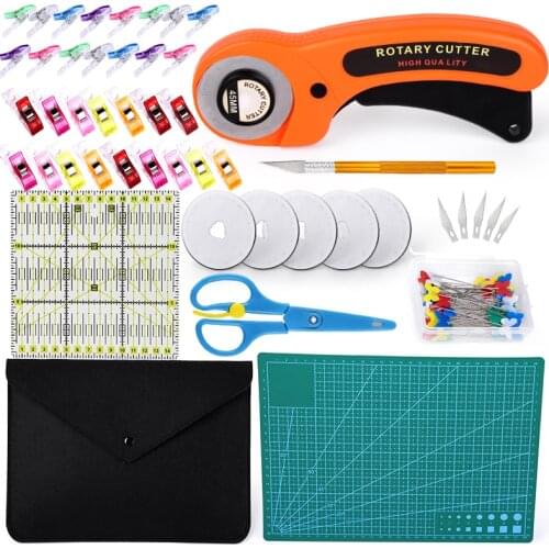 KAOBUY 96PCS 45mm Rotary Cutter Tool Kit With Cutting Mat, Patchwork Ruler, Carving Knife, Storage Bag, Sewing Clips For Sewing