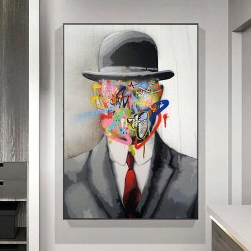 Rene Magritte Famous Painting Son of Man Graffiti Art Posters and Prints Pop Art Canvas Paintings Street Art for Home Decor