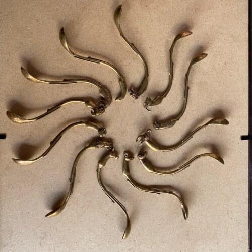 CHINA copper 12 Chinese Zodiacs Spoon small Statue Teaspoon ornaments Metal crafts family decorations pendant