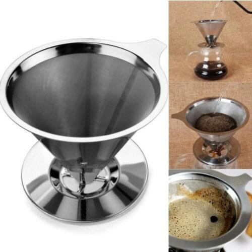 Cone Shaped Stainless Steel Coffee Dripper Double Layer Mesh Filter Basket Home Kitchen Tool SN3704