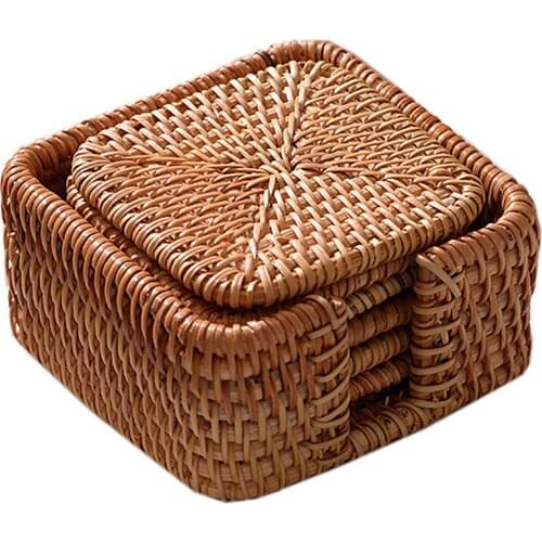 Mat Tea Mat Dining Table Mats Rattan Placemats Coaster Cup Placemat Coaster 6pcs/set Heat Insulation 6PCS Woven Mat Rattan