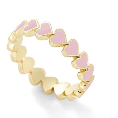 Colorful Enamel Heart Surrounded Stacking Gold Rings for Women Romantic Engagement Jewelry for Women Best Drop Oil Ring Size 7