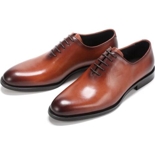 Round Toe Lace-Up Oxfrods Genuine Leather Wedding Shoes Men Business Dress Shoes Mens High Grade Office Work Shoes Size 38-44