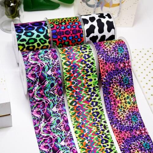 Free shipping 50 yard 3 inch 75 mm Leopard Printed Grosgrain Ribbon 20888