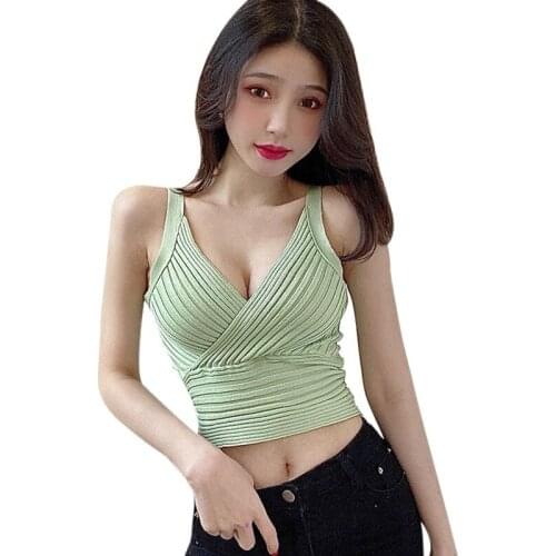 Summer Women Tank Tops Solid Deep V-neck Knitted Camis Sleeveless Vest Sexy Party Solid Camisole Femme