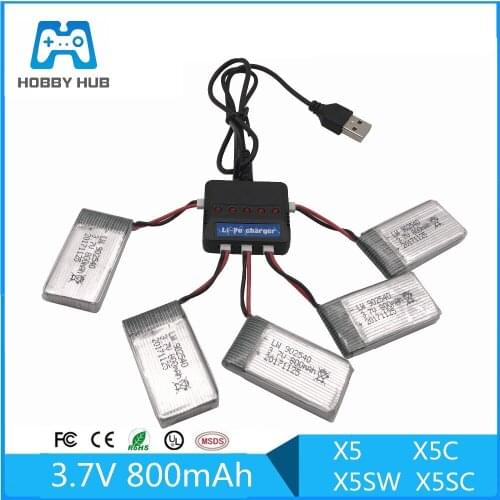 Limskey 800mAh 3.7V LiPo Battery + USB Charger for SYMA X5C X5 X5SW X5HW X5HC MJX X708 W RC Drone Quadcopter Spare Battery Parts