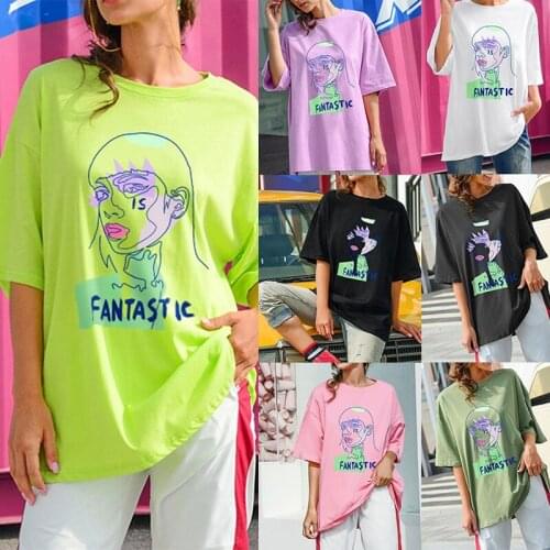 Fashion T-Shirts Women Summer Girls Print Short Sleeve O-Neck T-Shirt Loose Women Tops