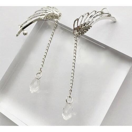 Fashion Crystal Hollow Angel Wings Earrings Feather Ear Cuff Ear Clip Tassels Earrings For Women Statement Jewelry Unique Gifts