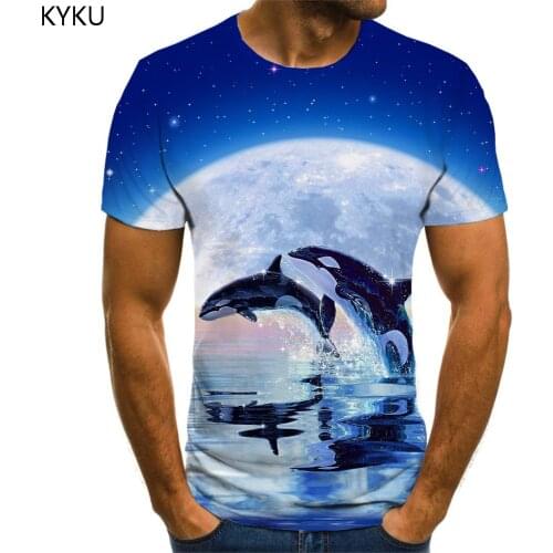 KYKU Animal T shirt Men Dolphin T-shirts 3d Galaxy Shirt Print Moon Funny T shirts Love Tshirts Casual Short Sleeve Hip hop Cool