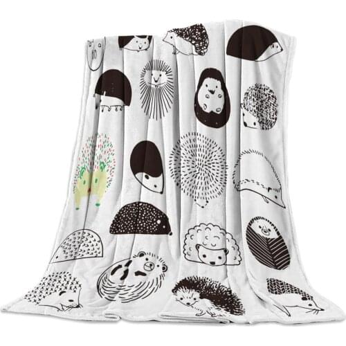 Hand Drawn Hedgehog Cartoon Animal Bed Cover Coverlet Blankets Blanket Flannel Fleece Throw Improve Sleep Minky Fleece