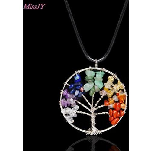 7 Chakra Tree Of Life Pendant Necklace Copper Rose Quartz Crystal Natural Stone Necklace Women Christmas Gift