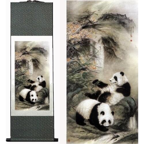 Panda painting traditional Chinese Art Painting silk scroll panda art painting panda picturePrinted painting