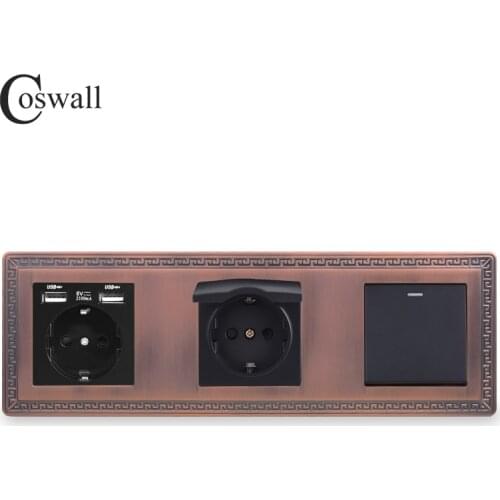 COSWALL Zinc Alloy Panel Retro Luxurious Rocker Switch EU Socket HDMI-compatible USB Type-C 18W Fast Charger TV RJ45 Module DIY