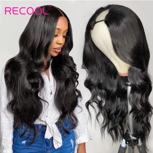 Recool Body Wave U Part Wig Human Hair 180 Density Glueless Human Hair Wigs Without Sewing Full Machine Made U Shaped Wig