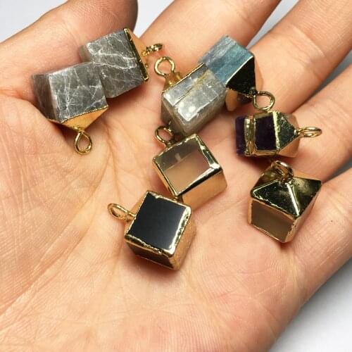Natural Stone Fashion Square shape Pendants Necklace Natural Stone Pendants for Jewelry Making Supplies Fit Necklace 12x18mm