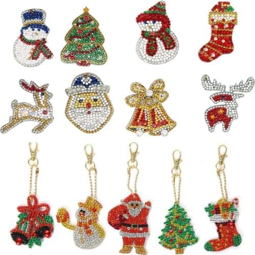 DIY Full Drill Special-Shape Diamond Painting Keychain Christmas Decor Bag Pendant Keychains Jewelry Key Ring Gifts