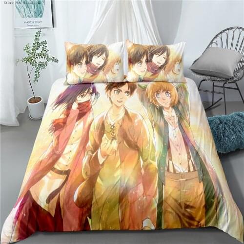 2/3 Pieces Japan Anime Bedding Set 3D Print Attack on Titan Duvet Cover For Bedroom Home Bed Quilt Cover Pillowcase(No Sheets)