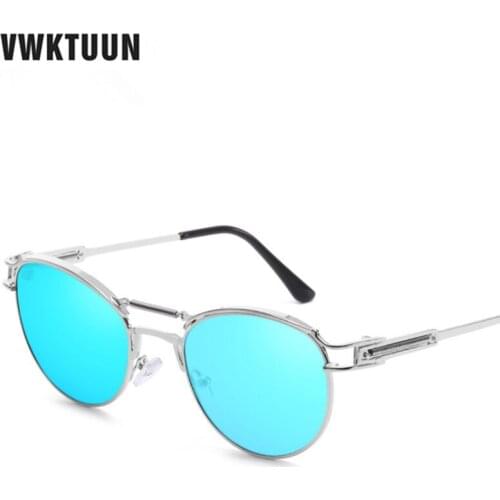 VWKTUUN Steampunk Sunglasses Women Men Oversized Vintage Sun glasses For Man Steam Punk Round Points UV400 Female Sunglass