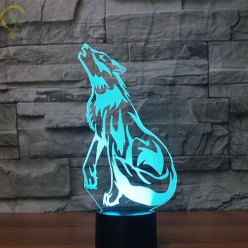 Modern Led 3D Wolf Lamp 7 Color Changing 3D Night Light Visual Led Amazing Night Lights For Kids Usb Table Lampa