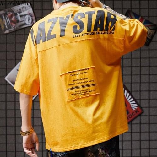 American Street Hip Hop Wind Loose Five-point Sleeve T-shirt Net Red Letter Short-sleeved Bat Shirt Streetwear Tshirt Cotton