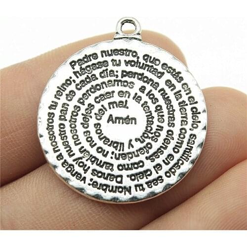 WYSIWYG 2pcs 32x28mm Pendant Bible Double Sided Round Amen Bible Charm Pendants For Jewelry Making Bible Amen Pendants