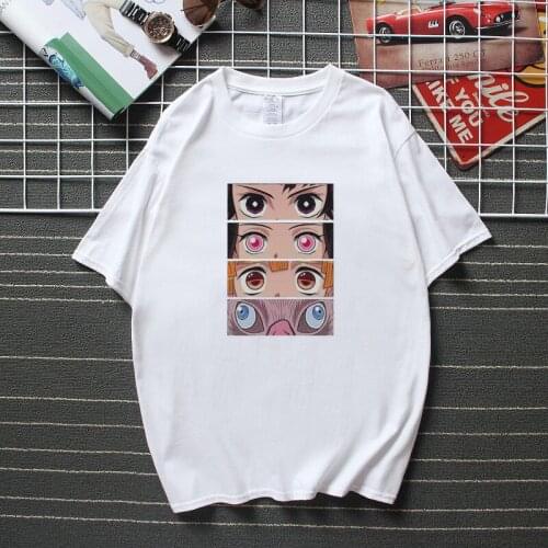 Japan Harajuku Shirts Demon Slayer Anime Shirt Block Eyes Graphic T shirts Men Top Cotton Short Sleeves Tshirt Kawaii Clothing