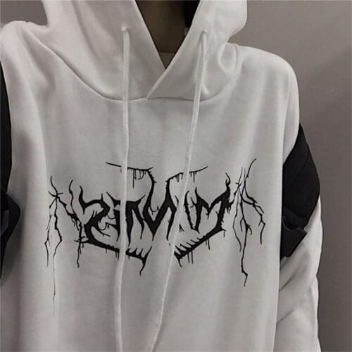 Korean vintage hoodie women gothic lightning print long-sleeved sweatshirt streetwear Harajuku hip-hop Oversize hoodie winter
