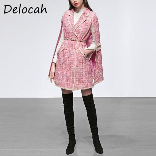 Delocah Runway Fashion Autumn Winter Weaving Dress Womens Batwing Sleeve Patchwork Sashes Elegant Vintage Mini Short Dresses