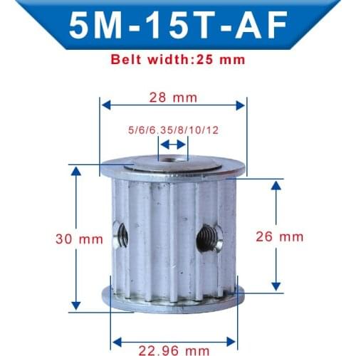 5M15 teeth timing pulley bore diameter 5/6/6.35/8/10/12 mm pulley teeth pitch 5 mm slot width 26mm for width 25 mm timing belt