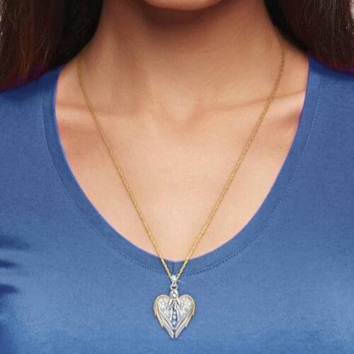 1pc Gold Sliver Crystal Rhinestone Heart-shaped Design Angel Wings Sweater Chain Pendants Necklaces For Women Angle Girl Gift