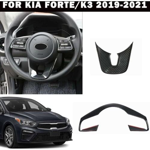 2Pcs for Kia Forte/K3 2019-2021 ABS Carbon Fiber Inner Car Steering Wheel Button Sticker Decoration Cover Trim