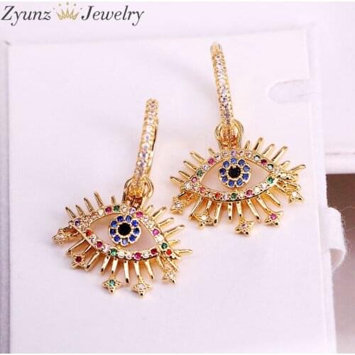 5Pairs, Multicolor Zircon CZ Lucky Eye Earrings Women Fashion Jewelry