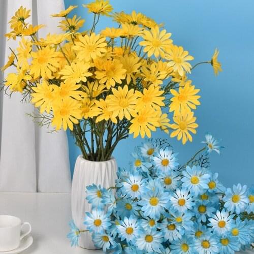 5PCS 5 Heads Silk Daisy Artificial Flowers Bride Bouquet for Home Wedding Decoration Accessories Fake Sunflower Branch Bouquet