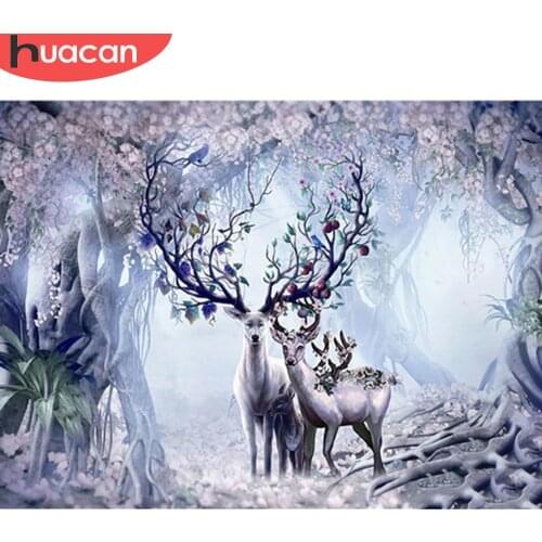 HUACAN Full Square/Round Diamond Painting Deer 5D DIY Diamond Embroidery Cross Stitch Animal Mosaic Forest Wall Art
