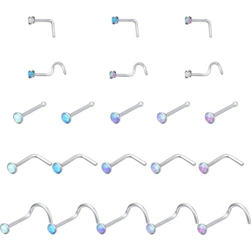 AOEDEJ 20G Nose Studs Surgical Steel Nose Ring L-Shape Nostril Studs Opal Nose Piercing Cartilage Body Jewelry