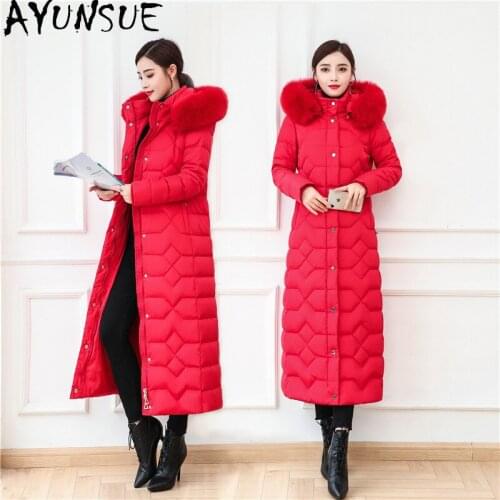 AYUNSUE Fashion Long Womens Down Jacket Real Fox Fur Collar Woman Winter Parkas White Duck Down Coat Female Ropa Mujer 2020