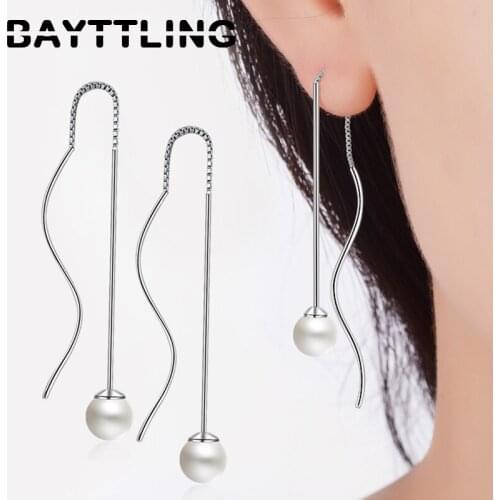BAYTTLING 925 Sterling Silver 110MM Long Tassel Wave Pearl Drop Earrings For Lady Glamour Wedding Party Jewelry Gift