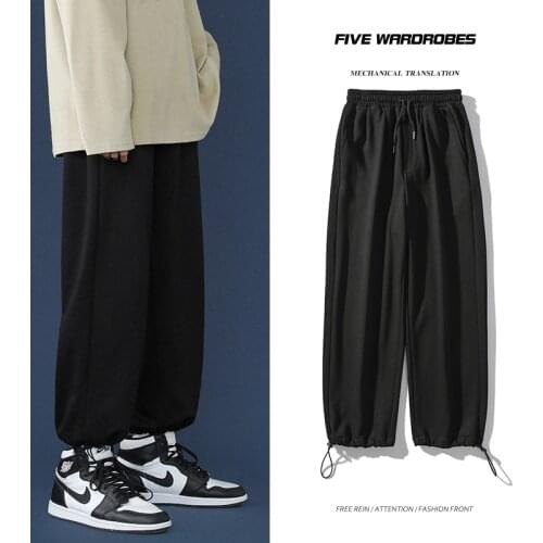 Autumn New Mens Baggy Straight Leg Sweatpants Korea Style Fashion Wide-leg Pants Casual Trousers Male Black White Light Grey