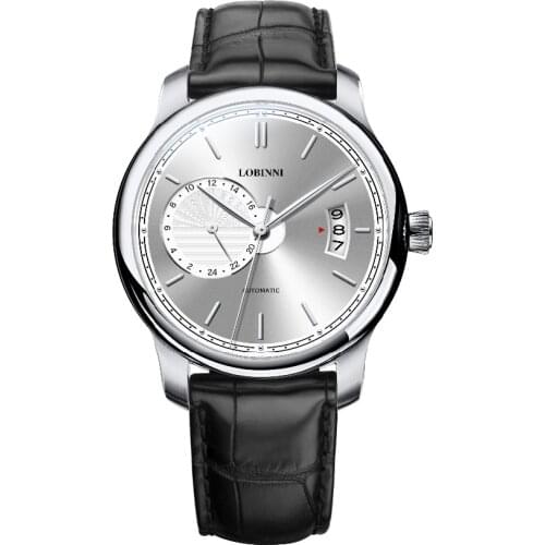 LOBINNI Mens Business 50M Waterproof Simple Style Dress Automatic Mechanical Wrist Watch With 24 Hour Format,Date - Silver